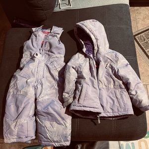 Snozu girls winter coat and snow bib overall pants, violet, 3T